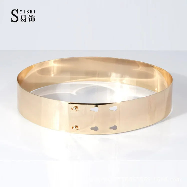 Width 4.5cm Metal Mirror Belt Fashion Women High Quality Waistband Golden Belt Cummerbunds European Style Girdle Strap Belt BL17