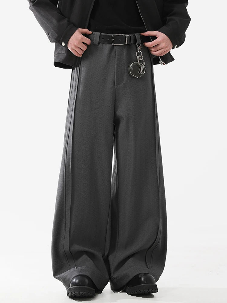 REDDACHiC Men's Pleated Silhouette Wide Leg Pants Unisex Casual Loose Clean Fit Barrel Plain Black Trousers Office Work Clothes