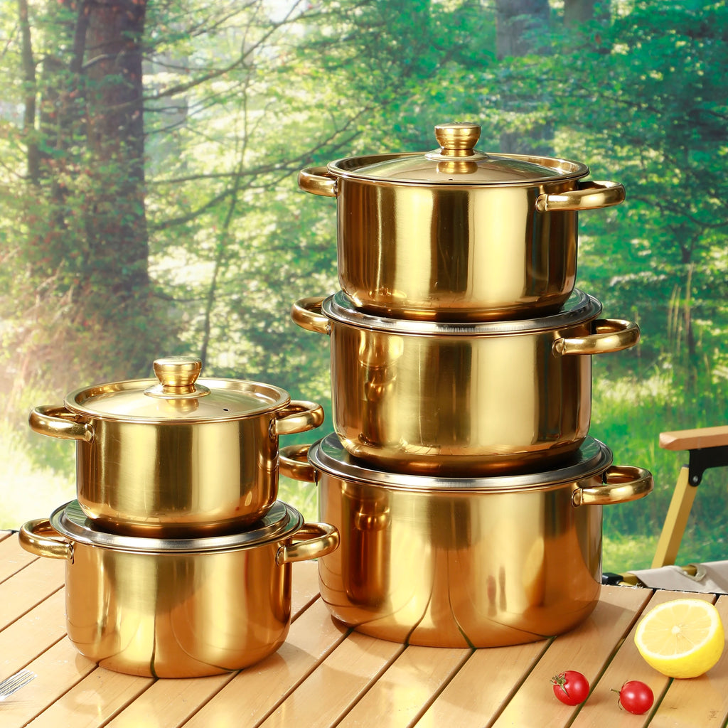 4/5-piece golden stainless steel pot set, deepened and thickened, universal for induction cookers and gas stove