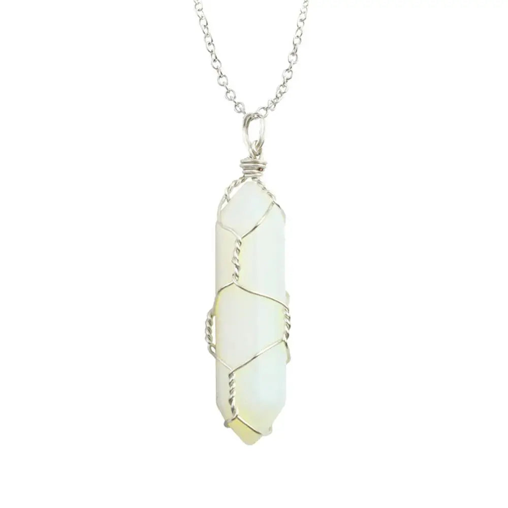 Jewelry Amethyst Tiger Eye Rose Quartz Natural Stone Hexagonal Cylindrical Crystal Necklace Wire Wrap Stone Pendant