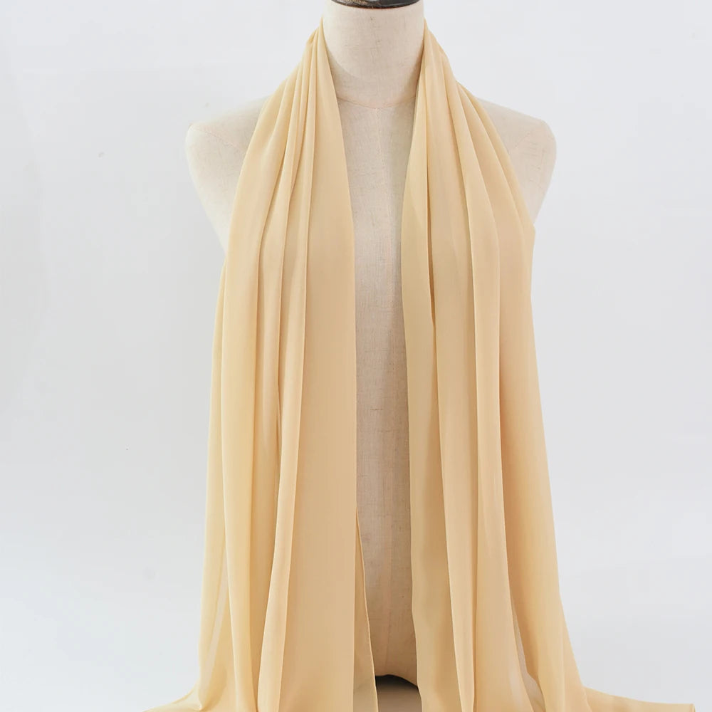 Fashion Pearl Chiffon Hijab Shawls Of Muslim Women Solid Color Head Wraps Scarf For Ladies