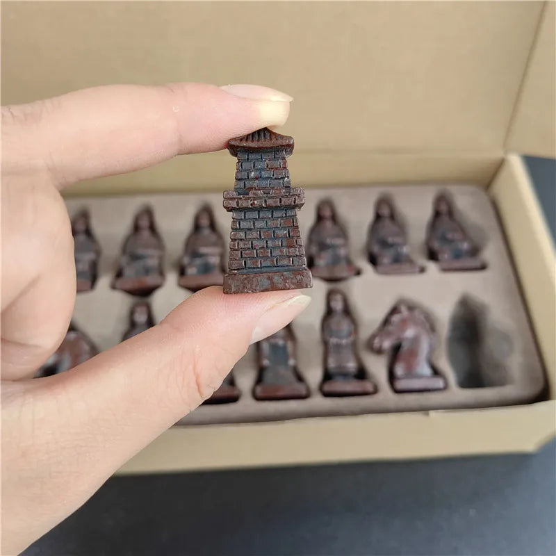 Terra Cotta Warriors Antique Small Chess Pieces Chess Leather Chess Board 27cm (10.63in) Handmade Characters Parent Child Games