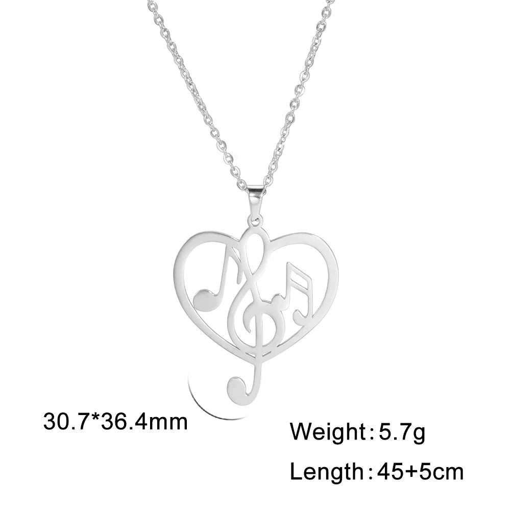Amaxer Heart Music Note Necklace Treble Clef Music Staff Pendant Choker Clavicle Chain Artist Concert Jewelry Gift
