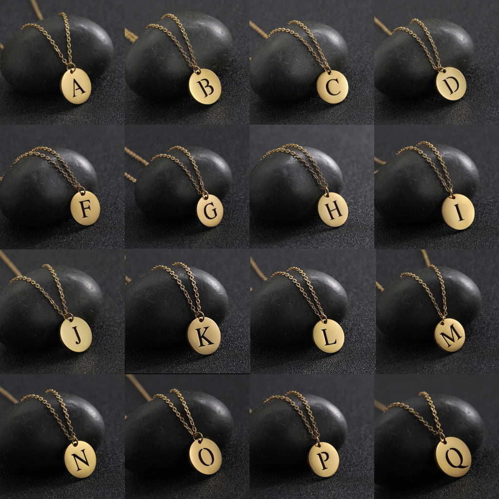 Kkjoy Fashion Stainless Steel Gold Color Minimalist Metal Round A-Z 26 Initials Necklace for Women Jewelry Gift Wholesale New in