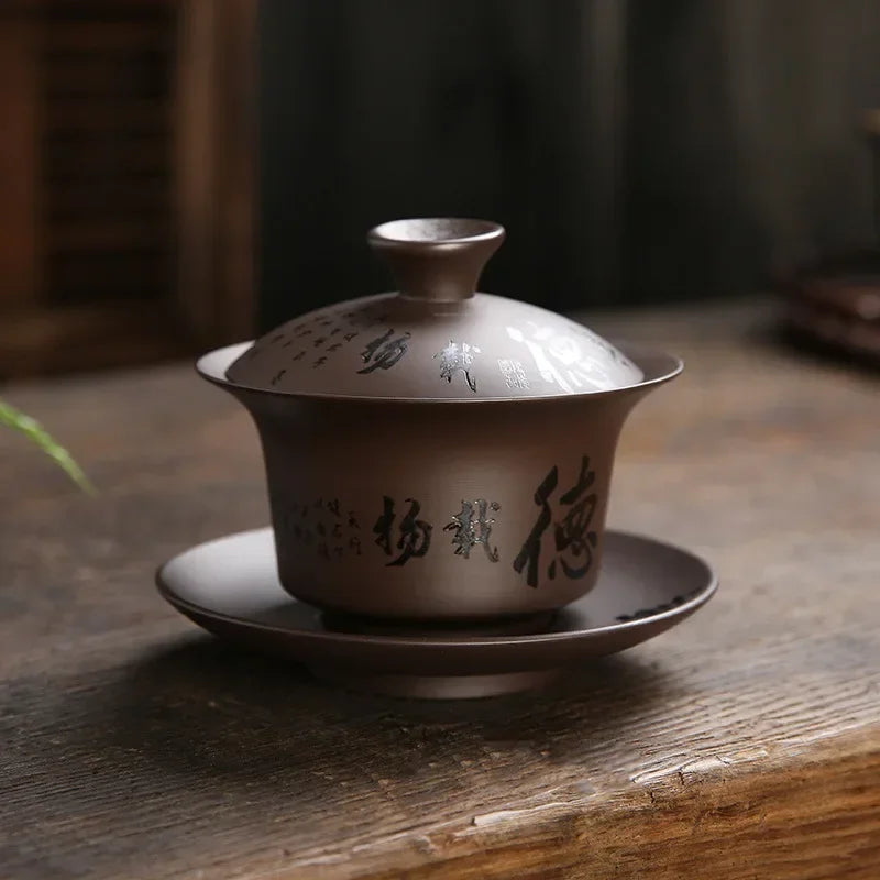180ml Vintage Purple Clay Gaiwan Chinese Handmade Teacup Household Beauty Tea Infuser Customized Portable Tea Cup with Lid