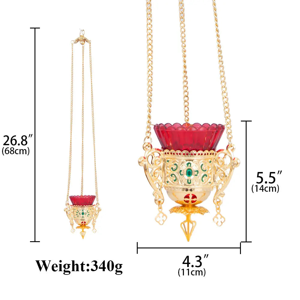 Antique Golden Gemstone Church Thurible Crimson Glass Bowl Vintage Ritual Artifact Meditation Burner, Collectible Altar Decor