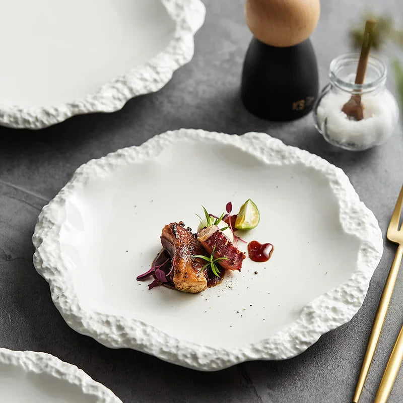 Rockpattern Skirt Plate Household Ceramic Flat Plates Vegetable Shallow Hotel Tableware INS Style Western Food Kitchen Plate