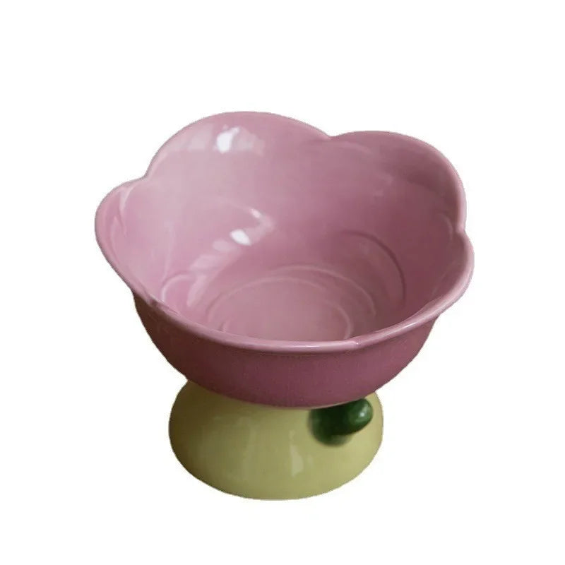 Cute Ceramic Cat Bowl Non-slip Flower Shape New High Foot Dogs Puppy Feeder Feeding Food Water Elevated Raised Dish Pet Supplies