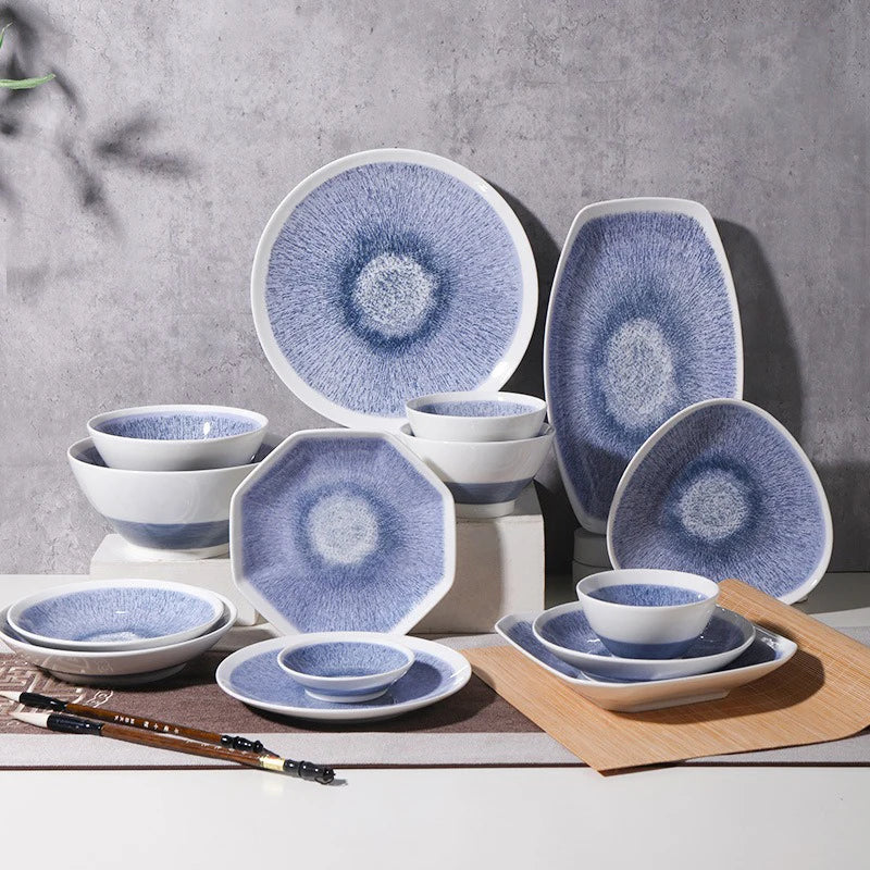 Purple Pupils Pattern Ceramic Tableware Chinese Ancient Fruit Snack Plate Seasoning Dipping Bowl Butter Dish Kitchen Tableware