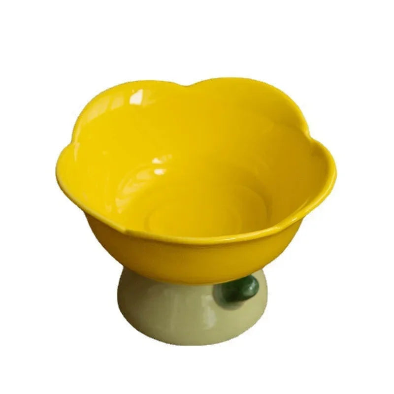 Cute Ceramic Cat Bowl Non-slip Flower Shape New High Foot Dogs Puppy Feeder Feeding Food Water Elevated Raised Dish Pet Supplies