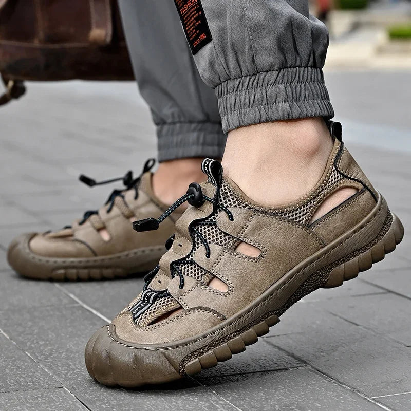 2025 Summer Men Sandals Genuine Leather Mens Casual Shoes Outdoor Men Leather Sandals for Men Beach Shoes Roman mens Shoes