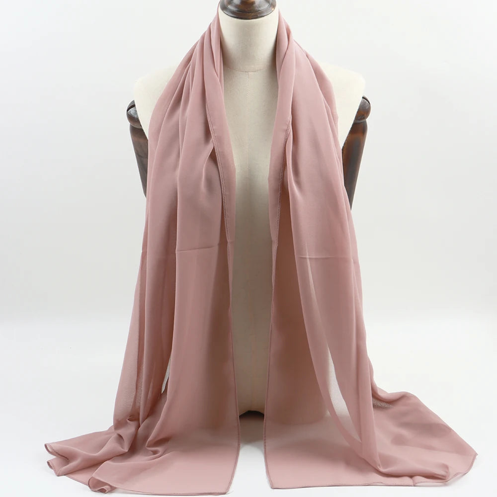 Fashion Pearl Chiffon Hijab Shawls Of Muslim Women Solid Color Head Wraps Scarf For Ladies