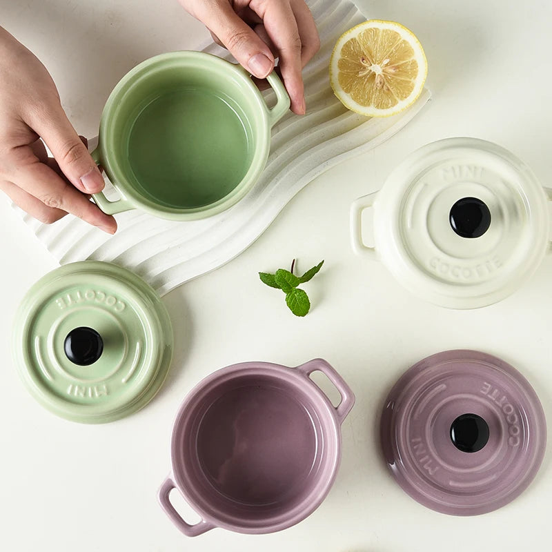 Ceramic covered bowl, mini double ear bowl, 6.5oz-200ml yogurt, steamed egg, and Shufulei small bowl