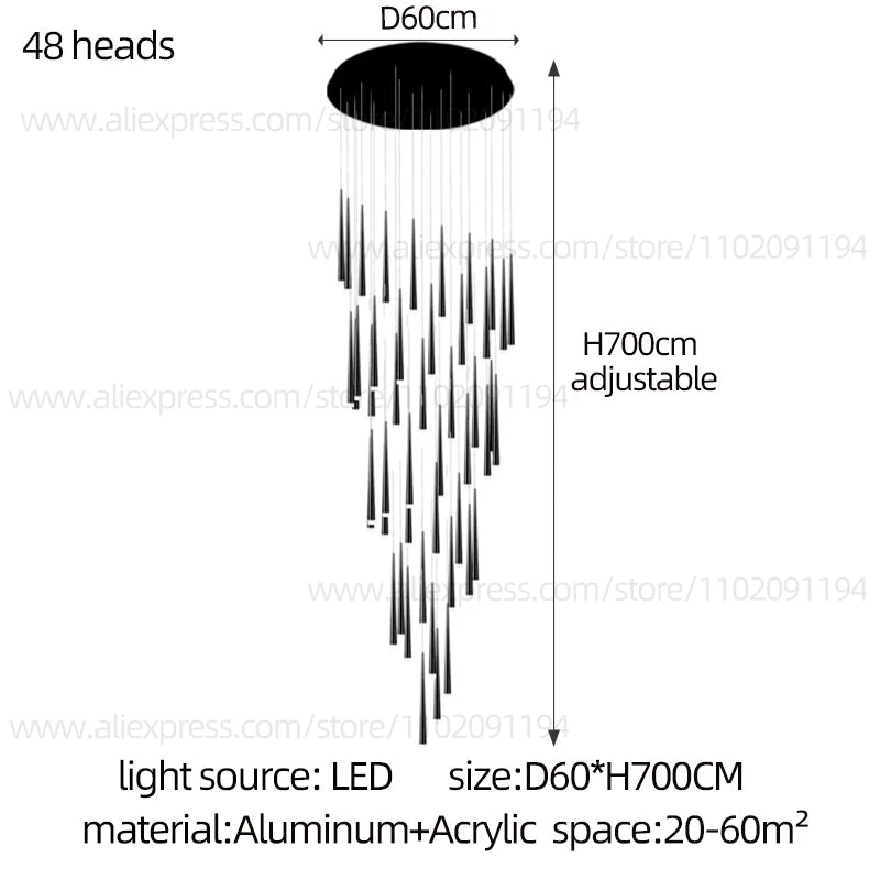 LED Pendant Light Modern Living Room Chandelier Villa Loft Large Pendant Light Minimalist Duplex High-Rise Long Stair Chandelier