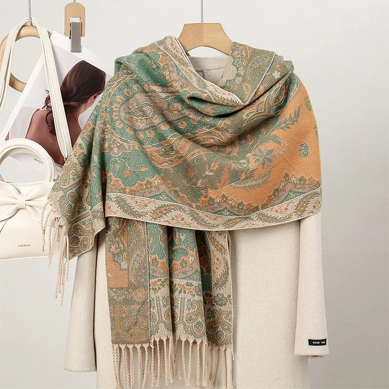New Shawl Warm Winter Scarf Hijab Women Print Paisley Cashmere Pashmina Thick Wrap Head Neck Foulard Luxury 2024 Blanket Echarpe