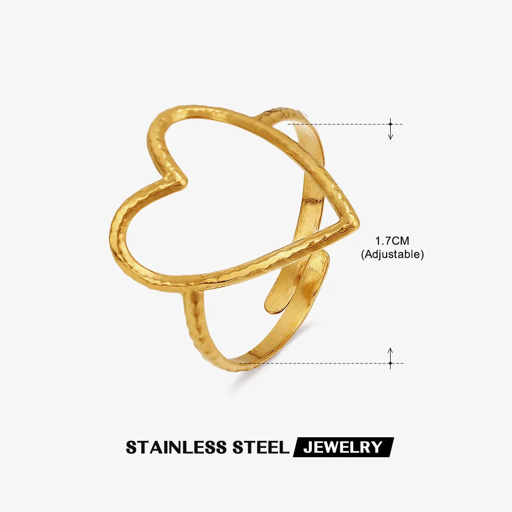 2023 New Gold Color Stainless Steel Finger Ring Minimalist Metal Heart Love Opening Ring for Women Girls Party Jewelry Gift