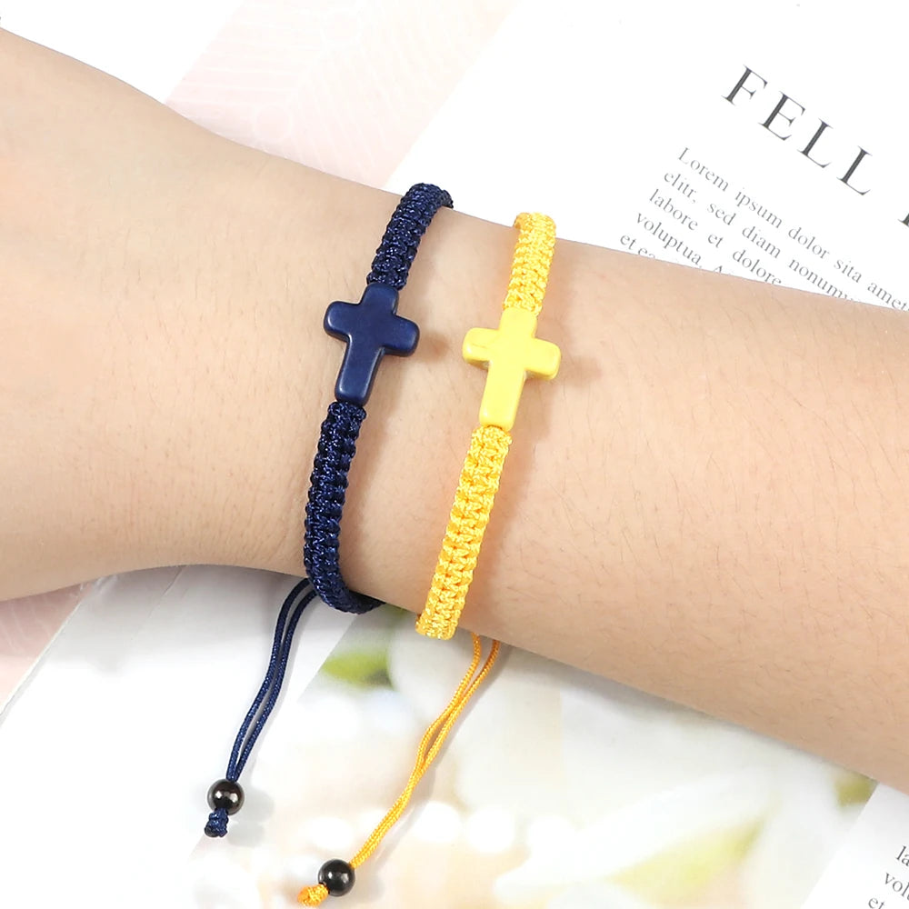 Simple Cross Prayer Bracelets Handmade Black White Braided Rope Couple Bracelets Men Women Fitness Wrap Wristbands Jewelry Gifts