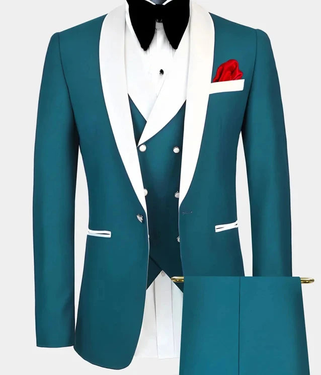 Thorndike 2021 New Male Wedding Prom Suit Green Slim Fit Tuxedo Men Formal Business Work Wear Suits 3Pcs Set (Jacket+Pants+Vest)