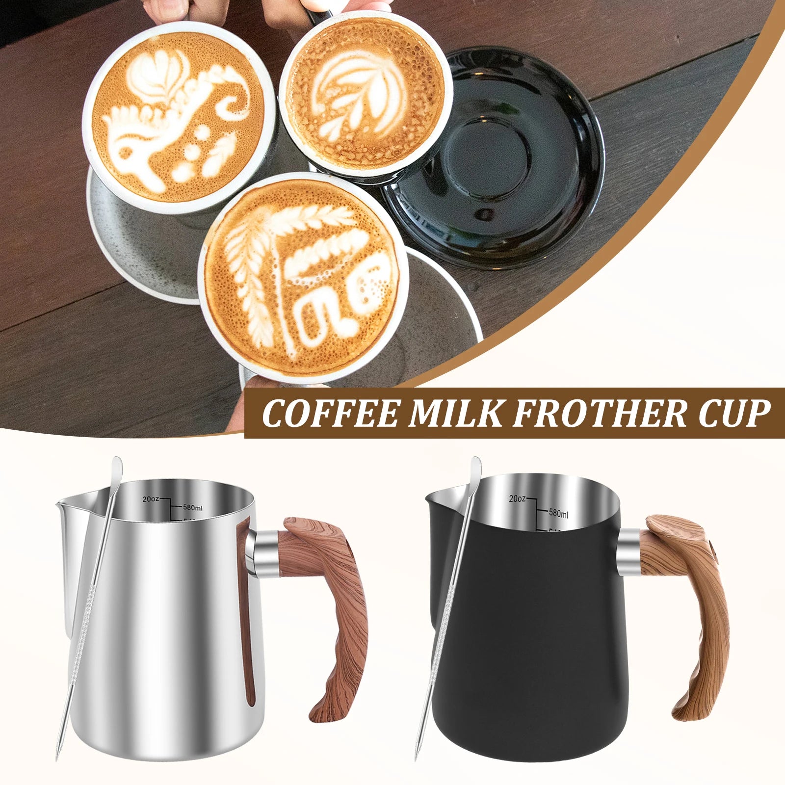 Milk Frothing Pitcher with scale Ergonomic handle Stainless steel safe and durable for Barista Espresso Pitcher