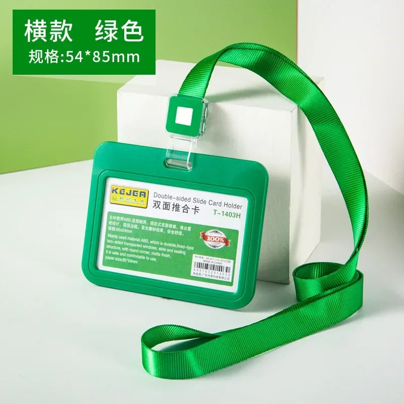 Cards Slots Double-sided Staff Work Card Cover Pass Access Card Holder Name Badge Holder ID Tag Bus Card Sleeve with Lanyard