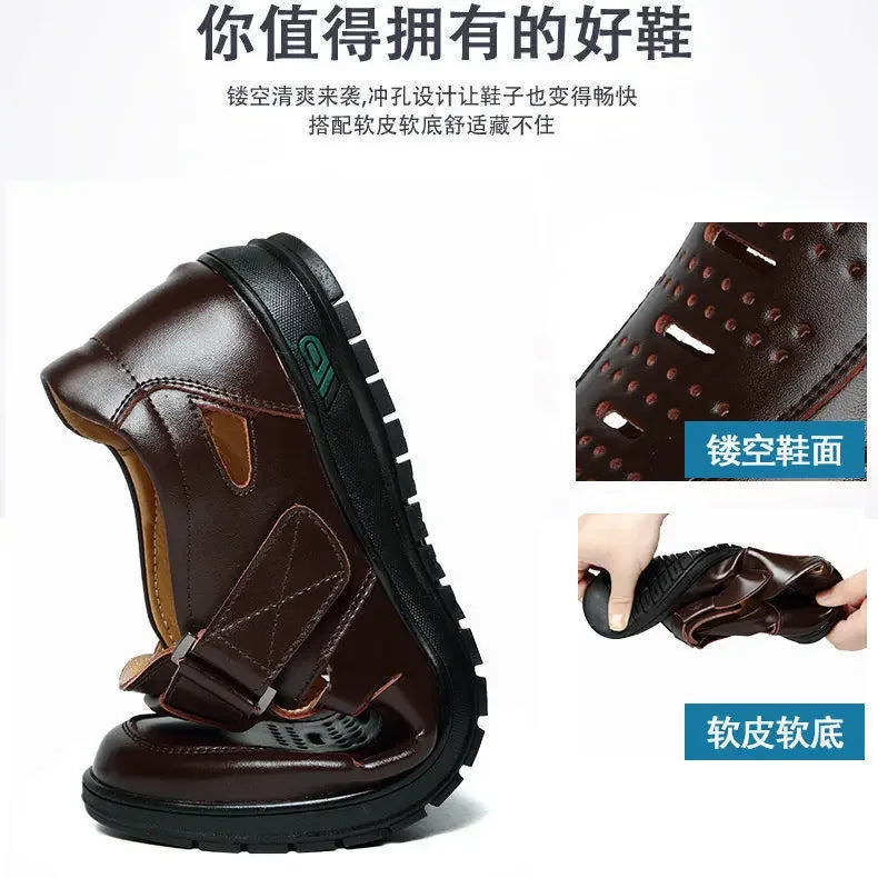 Men Sandals Genuine Leather Summer Breathable Casual Shoes Slip on Clogs Outdoor Non Slip Hand Made Beach Sandalias