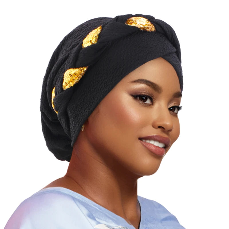 New African Headband Turban Cap Muslim Fried Dough Twists Braid Head Cap Islamic Chemo Hair Care Hats Beanie Headscarf