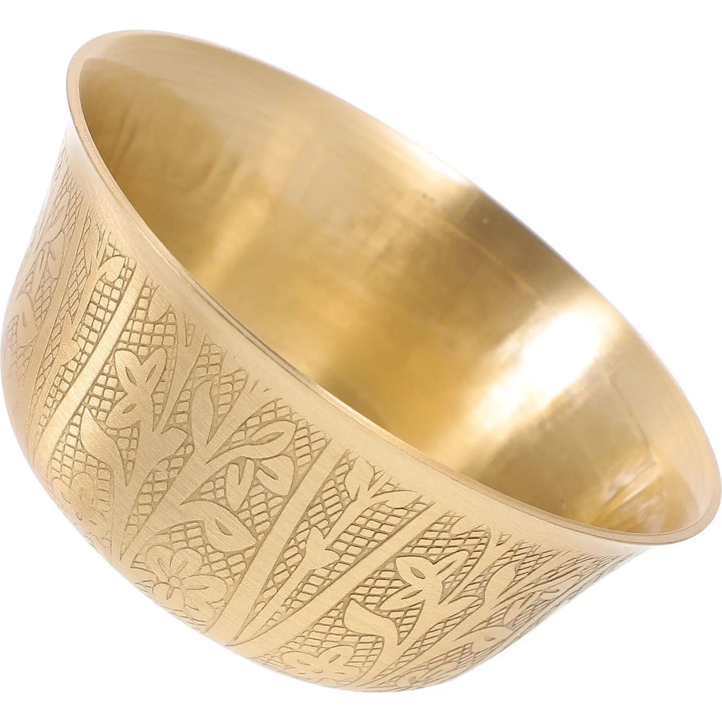 Copper Bowl Set Temple Home Decor Golden Buddha Worship Offering Rice Water Bowls Pure Copper Carved Patterns Round Edge