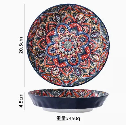 New Bohemian Style Ceramic Household Dishes with Handles Bowls Dishes and Household Dishes Set
