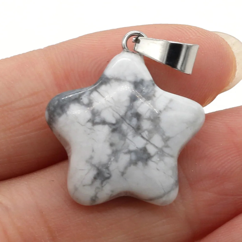 Natural Stone Pendant Rose Quartzs Agate Unakite Pentagram Shape Charms For Making DIY Jewelry Necklace Bracelet Size 20x20mm