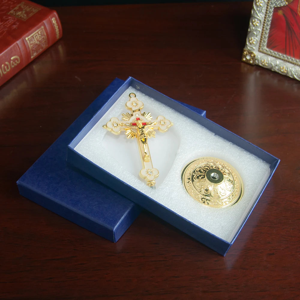 Catholic Cross, Metal Standing Cross Crucifixion Cross Religious Tabletop Decoration Gift for Faithful