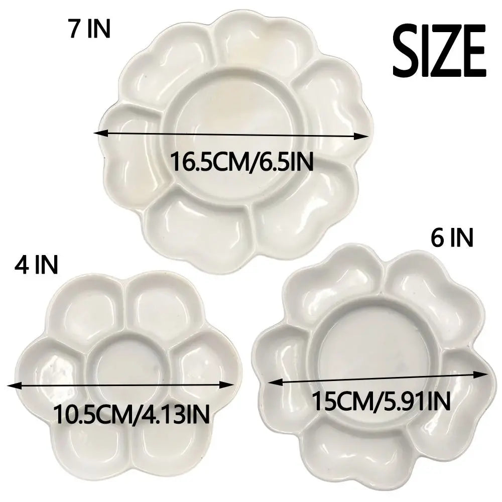 Traditional Ceramic Paint Palette Tray White Portable Porcelain Palette 3 Size Flower Shaped Plum Blossom Paint Plate for Artist