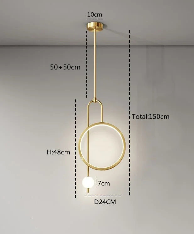 Modern Pendant Light Gold Ring Led Bedroom Bedside Hanging Lighting Minimalist Nordic Luxury Living Room Background Ball Lamp