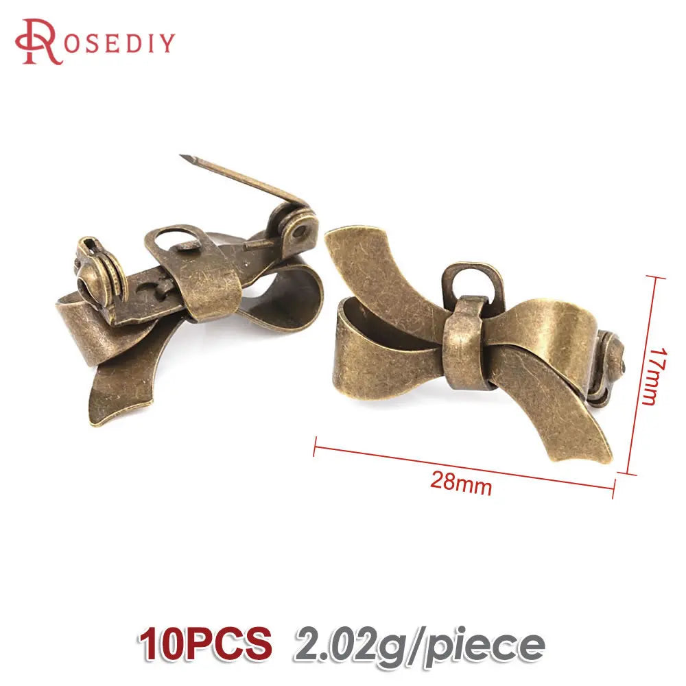10PCS Antique Bronze Brass Bow Shape Brooch Pins High Quality Diy Jewelry Making Supplies Brooch Accessories for Women