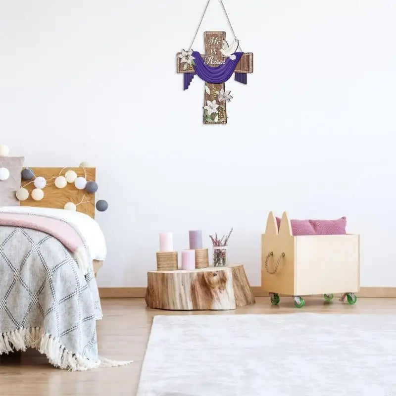 E8BD Elegant Wooden Crosses Door Sign Hanging Decoration for Easters Celebration Gift