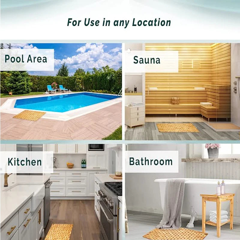 Natural Bamboo Bath Mat,Wooden Door Mat Floor Bath Rug,Bathroom Shower and Tub Mats, Wooden Bath Mat for Shower, Bath,Spa, Sauna