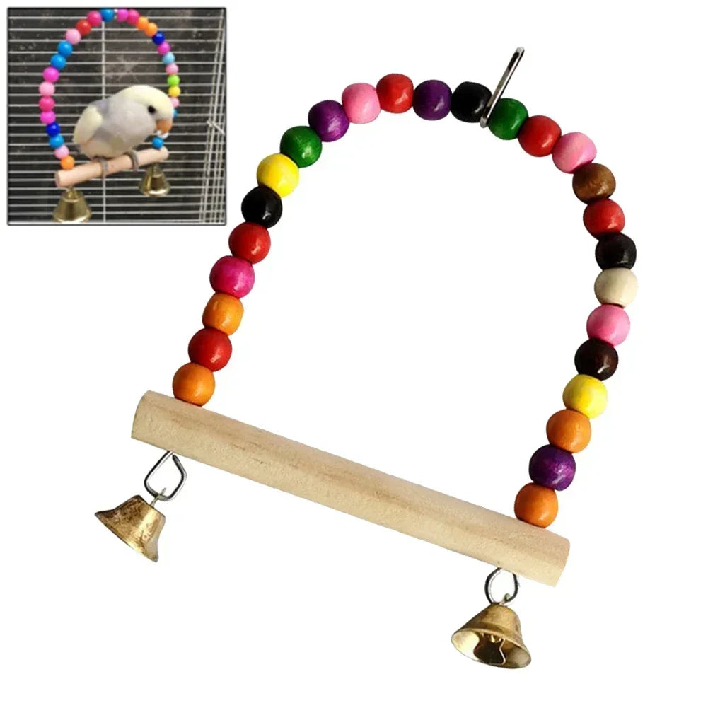 Bird Swing Parrot Cage Natural  Perch With Plastic Beads Bird Set Swing Chewing Training Swing Bird Supplies