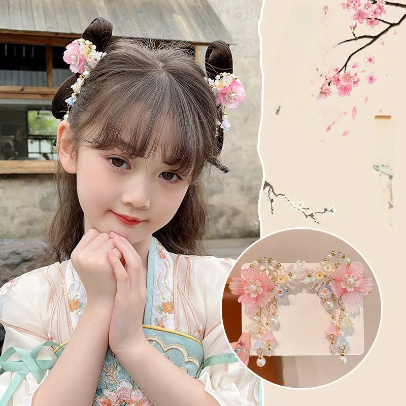 Children's Headwear Ancient Style Girl Hanfu Hair Bundle Wig Accessories Princess Dress Up Gift