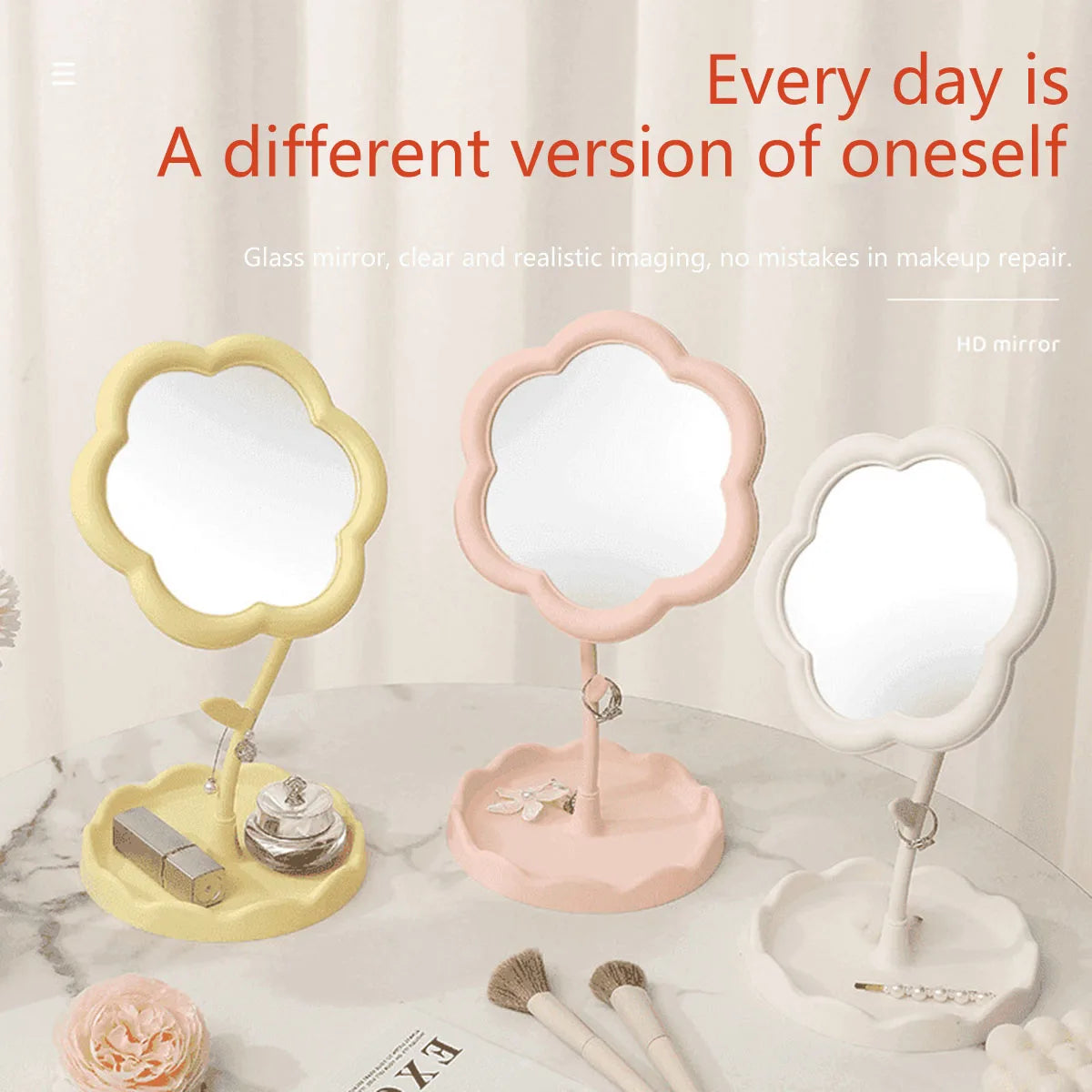 Sunflower Makeup Mirror Girl Dresser Desktop Hanging Jewelry Beauty Mirror Bedroom Dorm Dressing Mirror Removable Portable ﻿