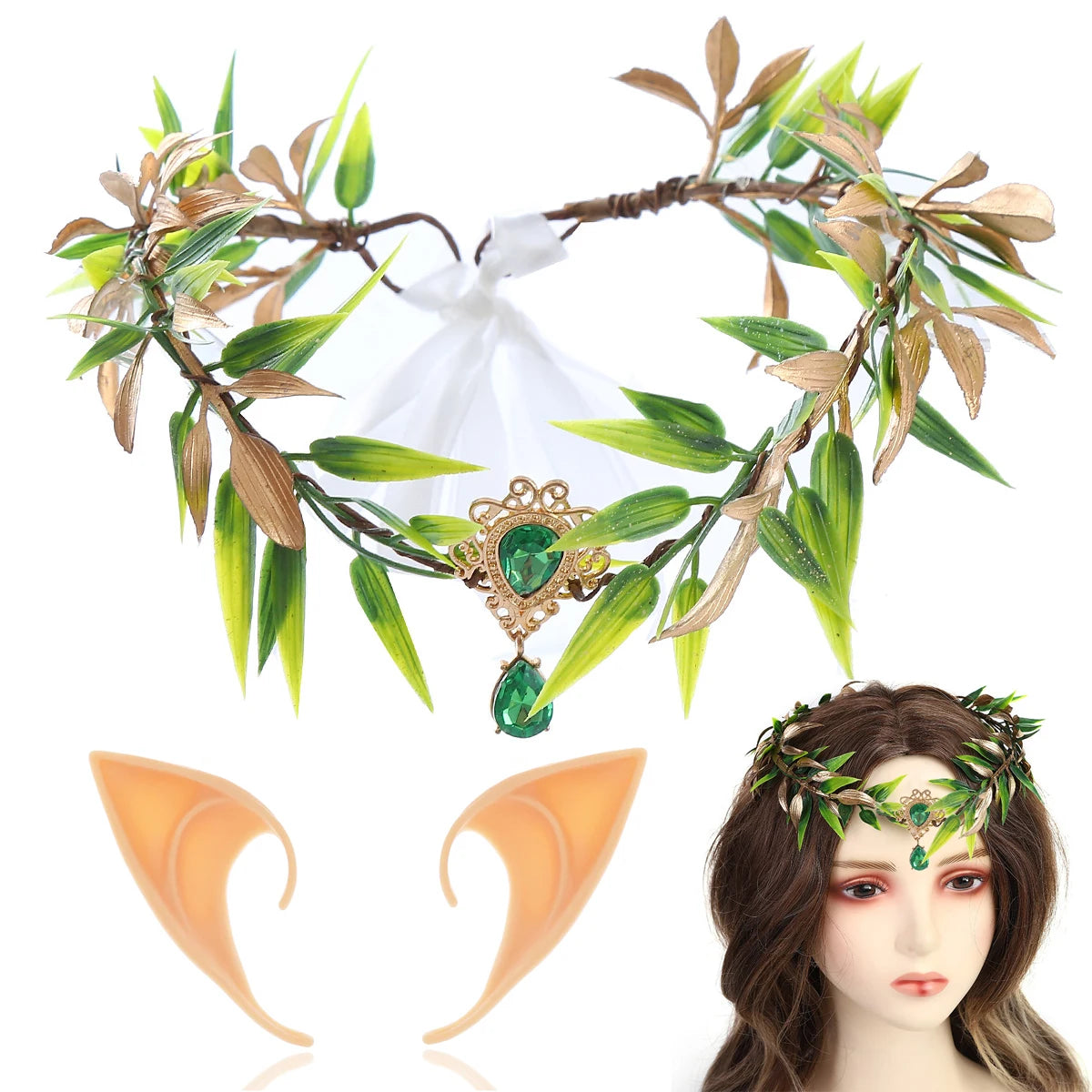 Fairy Crown Headwear Elf Tiara Girl Elven Headpiece Cosplay Costume Circlet Woodland Diadem Wedding Boho Baroque Headband Gifts