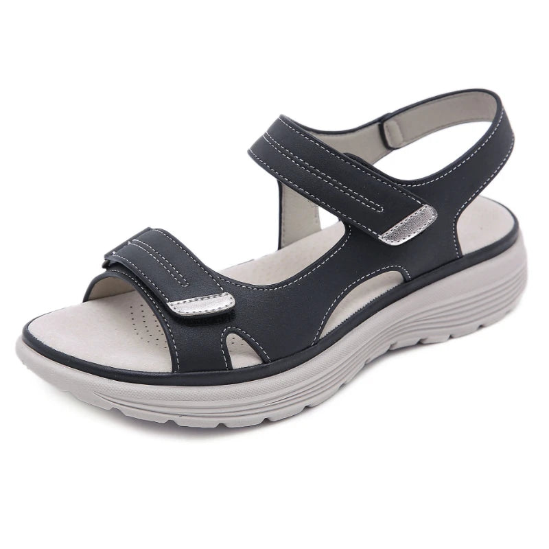 New Leather Sandals For Women In Women's Sports Style Wedge Light Velcro Slippers Comfortable Breathable And Versatile Casual