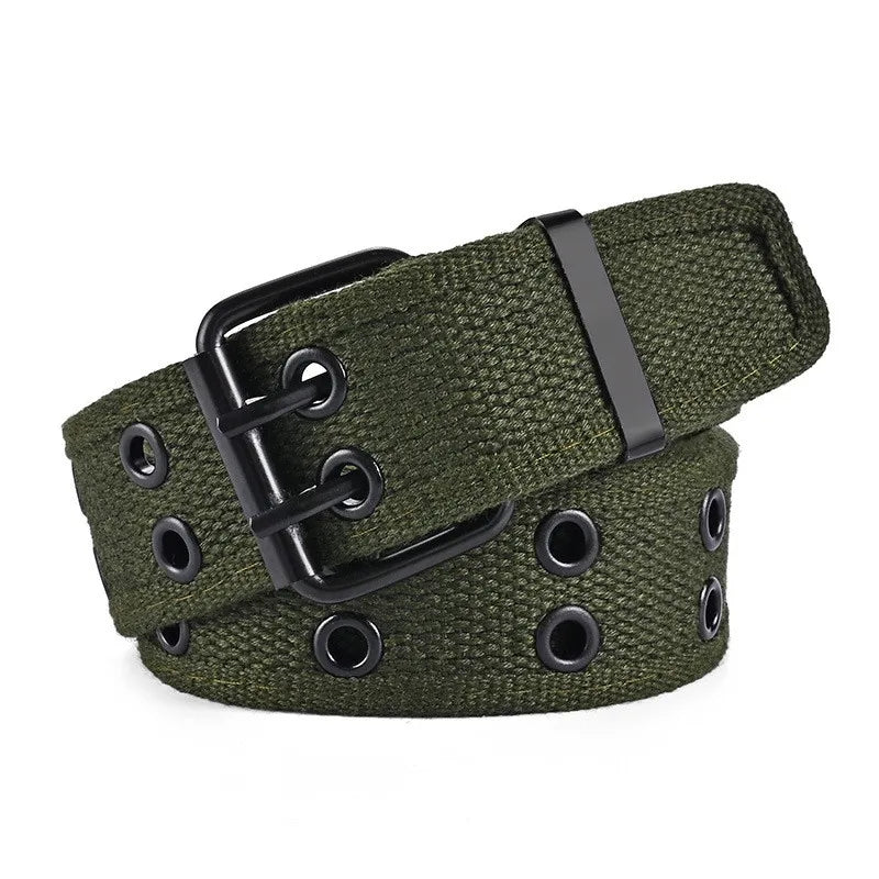2023New Men's Double Row Needle Buckle Woven Belt Women's Belt Leisure Sports Outdoor Work Belt with Cargo Pants Jeans Belt