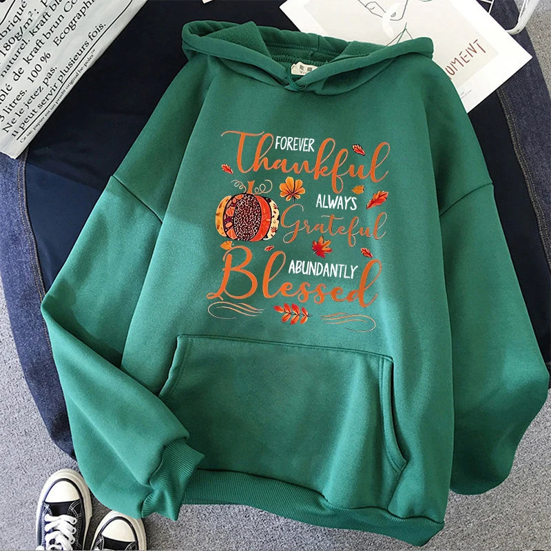 Women's Thanksgiving Elements and Alphabet Print Hoodies Fall Winter Casual Sweatshirts Unisex Graphic Y2k Hooded Pullovers