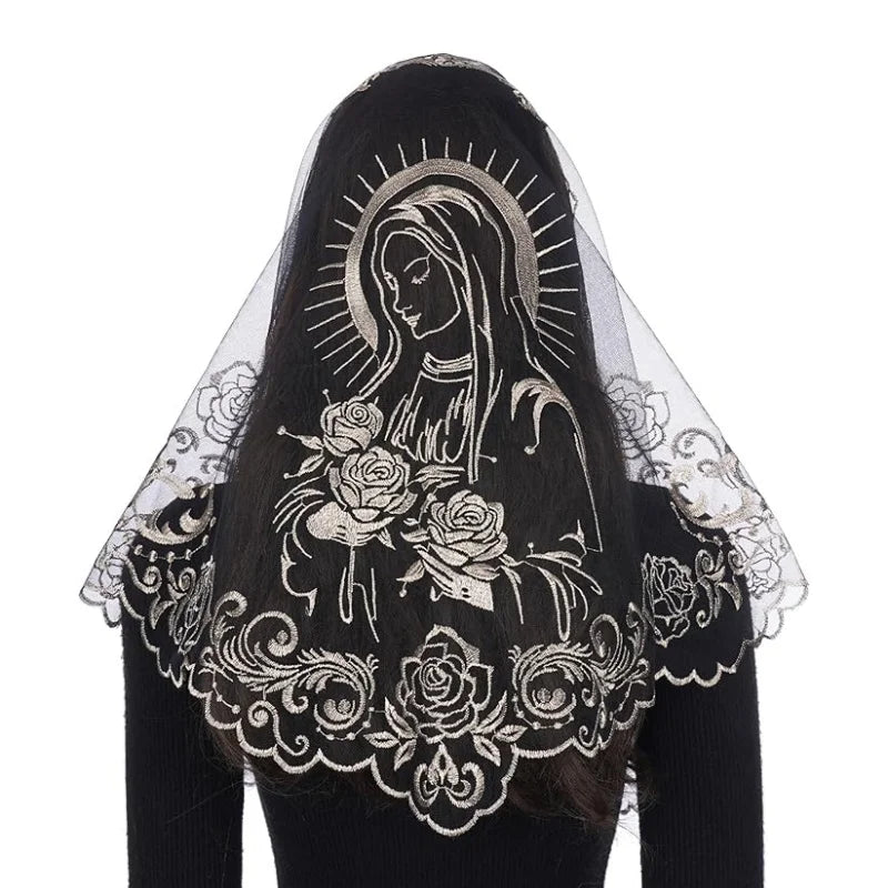 Women Head Covering Bridal Wedding Embroidery Catholic Church Veil