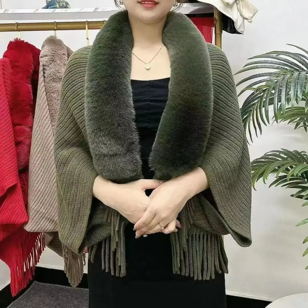 Knitting Thick Women's Loose Shawl with Faux Fur for Evening Dresses Wedding