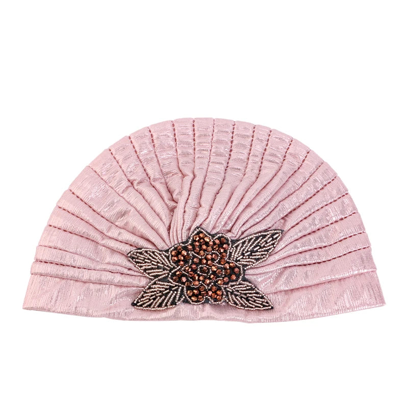 New Metallic Jewelry Turban Caps Elegant Pleated Head Band For Women Hijab Scarf Bonnet Islamic Wrap Beanies Head Scarves