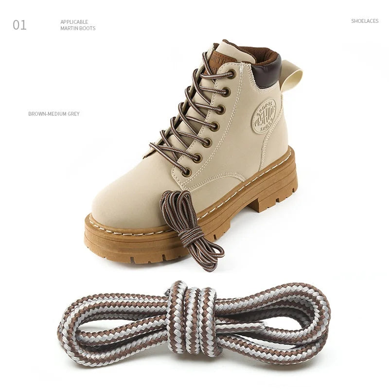 1 Pair 4mm Two-color Striped Round Color Polyester Shoelaces For Work Shoes Martin Boots Leather Boots Shoe Laces 100/120/150CM