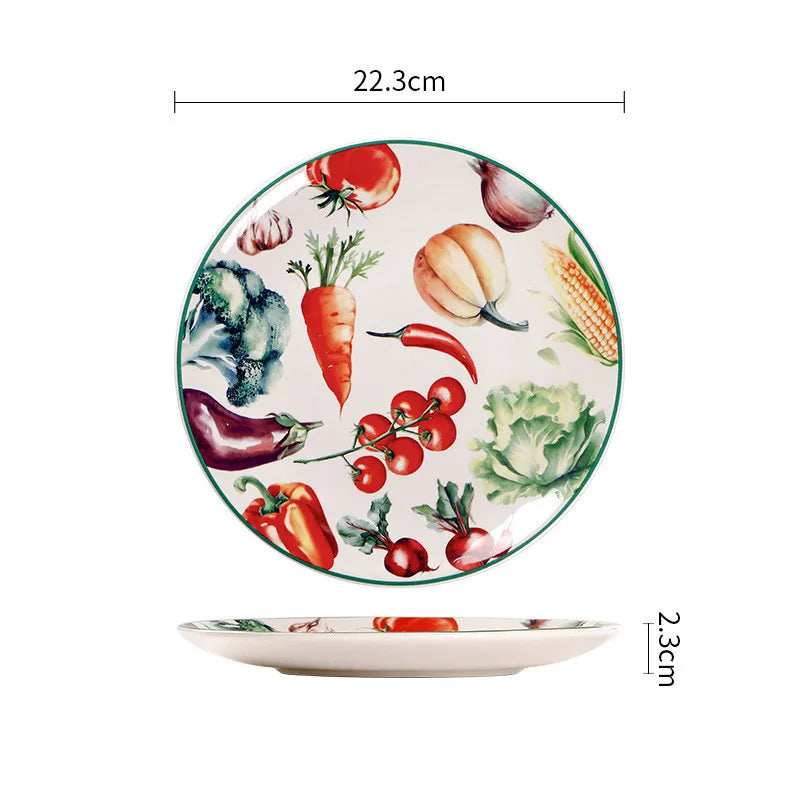 Exquisite Ceramic Plates Round Steak Dinner Pasta Plate Underglaze Colour dishware Kitchen Accessories Home Salad Plate