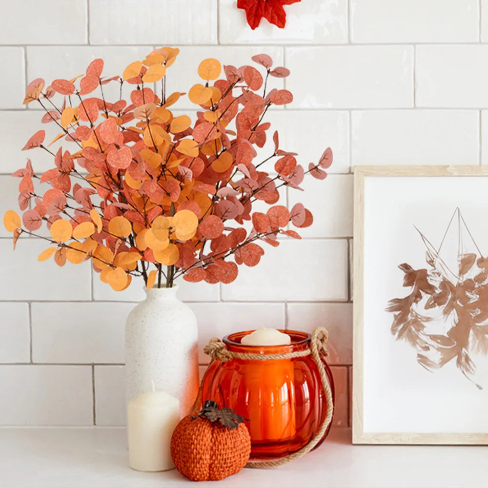 Artificial Eucalyptus Leaves Stems Thanksgiving Decor Tall Eucalyptus Fall Decorations for Halloween Farmhouse Decoration Floral
