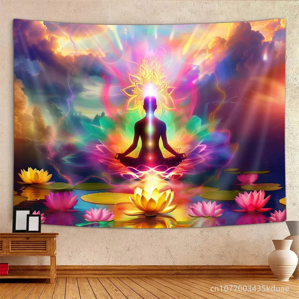 Lotus Seven Chakra Tapestry Wall Hanging Yoga Meditation Home Decoration Bedroom Dorm Background Cloth Banner Room Decor