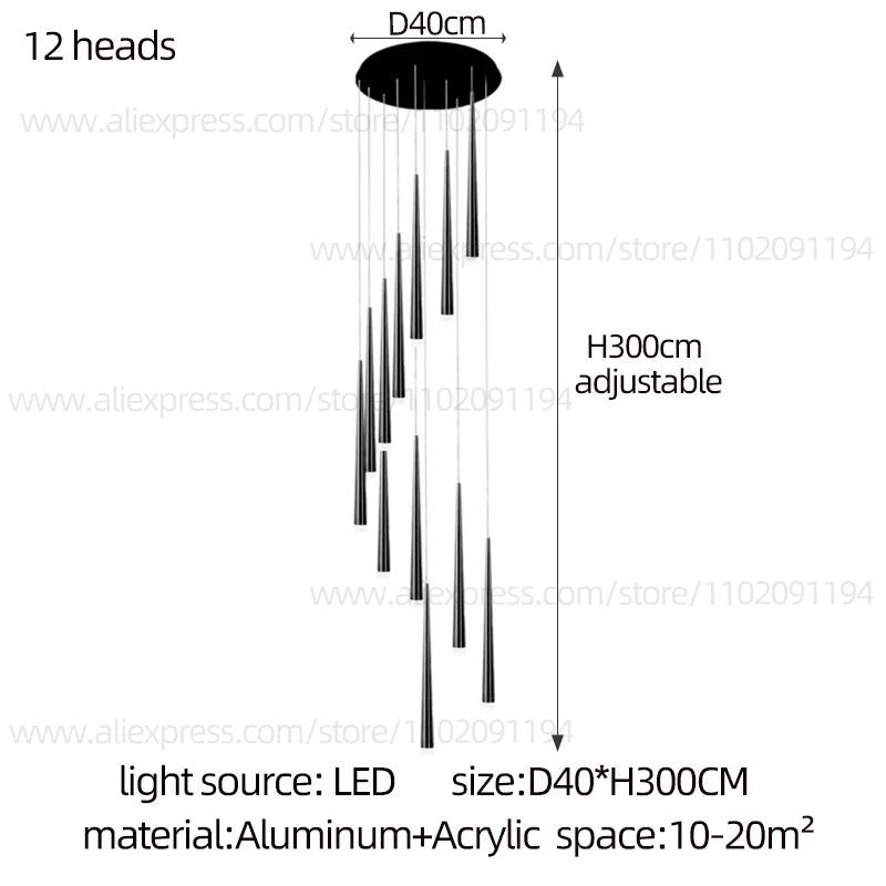 LED Pendant Light Modern Living Room Chandelier Villa Loft Large Pendant Light Minimalist Duplex High-Rise Long Stair Chandelier